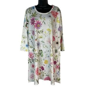 Et' Lois A-Line Shirt Tunic Dress XL Blouse Multi-Color Floral‎ Print 3/4 Sleeve